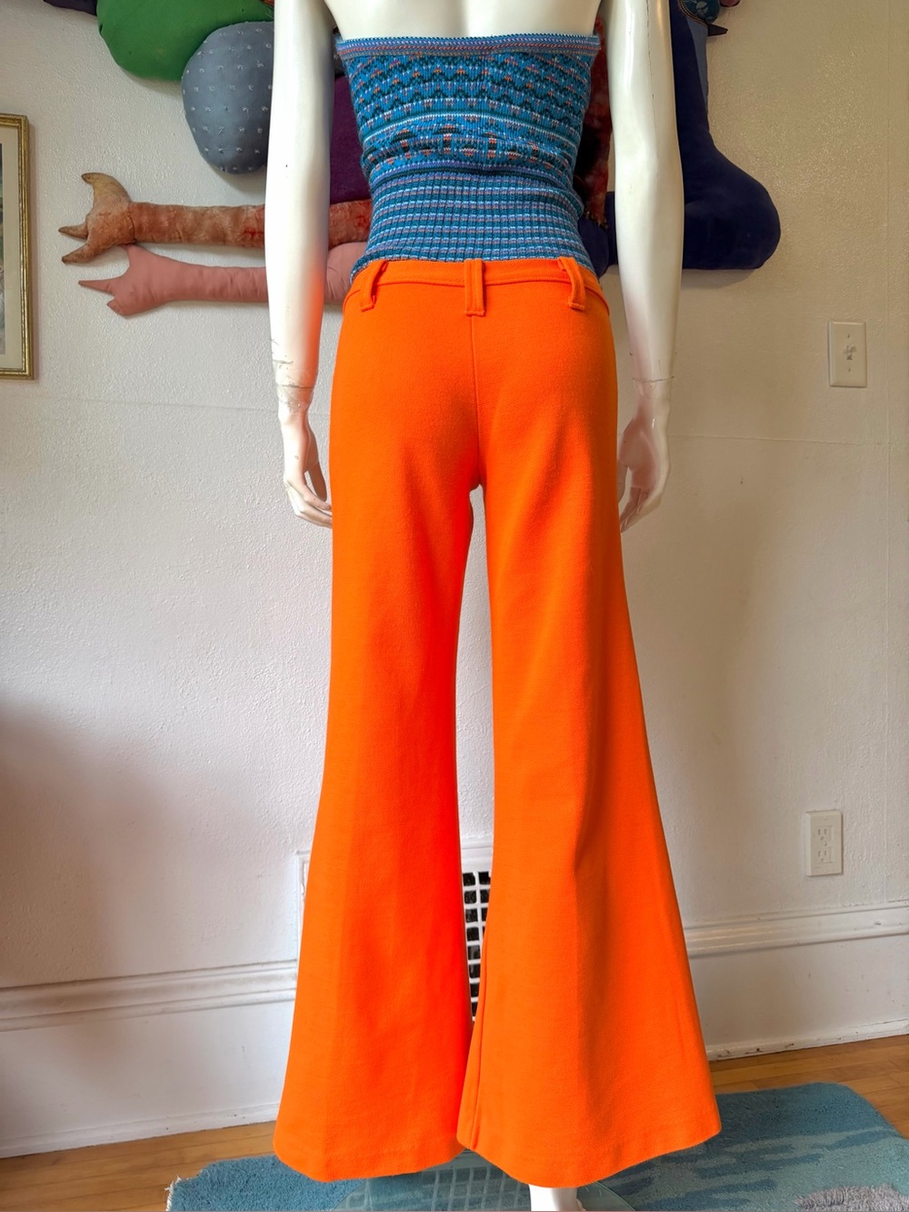 Vintage 1960s BRIGHT ORANGE BELL BOTTOMS Low Rise Hip Huggers The Red Eye XS / S
